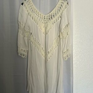 Umgee Cream Crochet-Trim Boho Swim Coverup